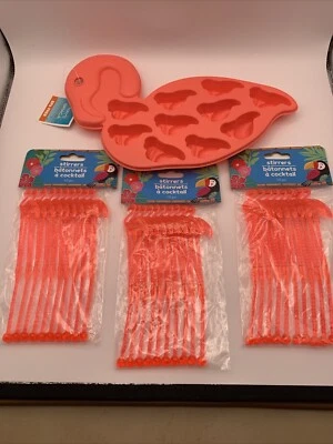 Bandeja para cubitos de hielo flamenco rosa +30 agitadores de cóctel flamenco de plástico Foto 1 de 4