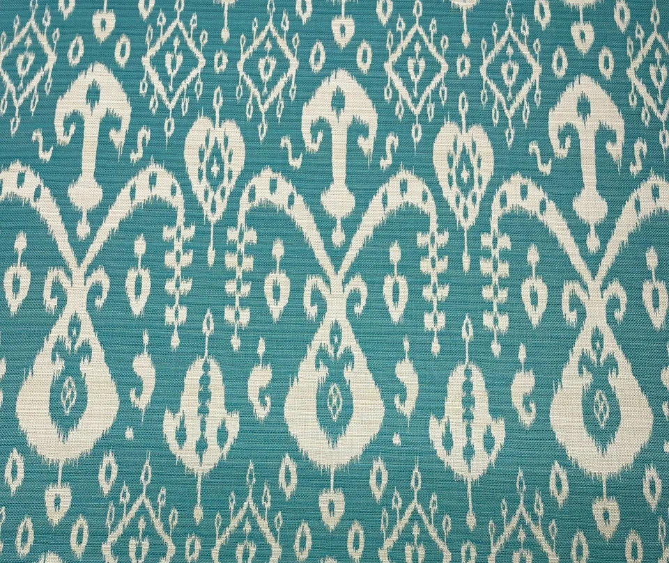 SOMBRILLA SUMATRA IKAT TURQUESA EXTERIOR INTERIOR TELA JACQUARD POR YARDA 54"W Foto 1 de 4