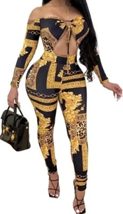 Womens Black And Gold Jumpsuit Sz Small - Picture 1 of 5