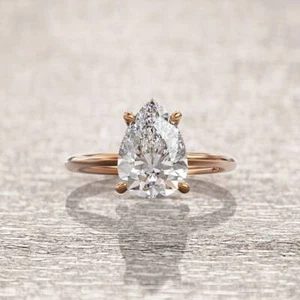 2 ct Solitaire Engagement Ring Pear Shaped Moissanite 10x7 mm Teardrop 14k Gold - Picture 1 of 7
