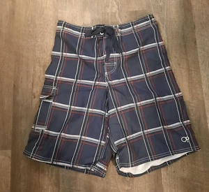 OP Men's Swim Trunks Blue Plaid Size M (32-34) Mesh Lined Boardshorts - Picture 1 of 3