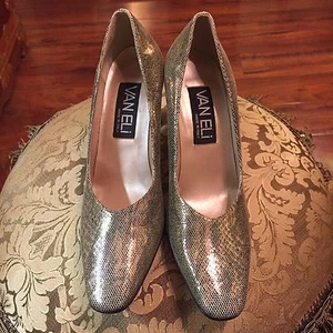 Van Eli Gold Leather Animal Print Pumps - Size 6.5M - Picture 1 of 6