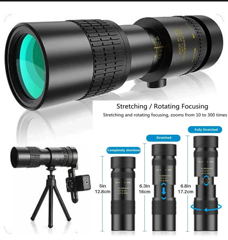 300x40 HD Monocular Telescope Long Range Zoom With Tripod Phone Clip For Outdoor - Image 1 of 4