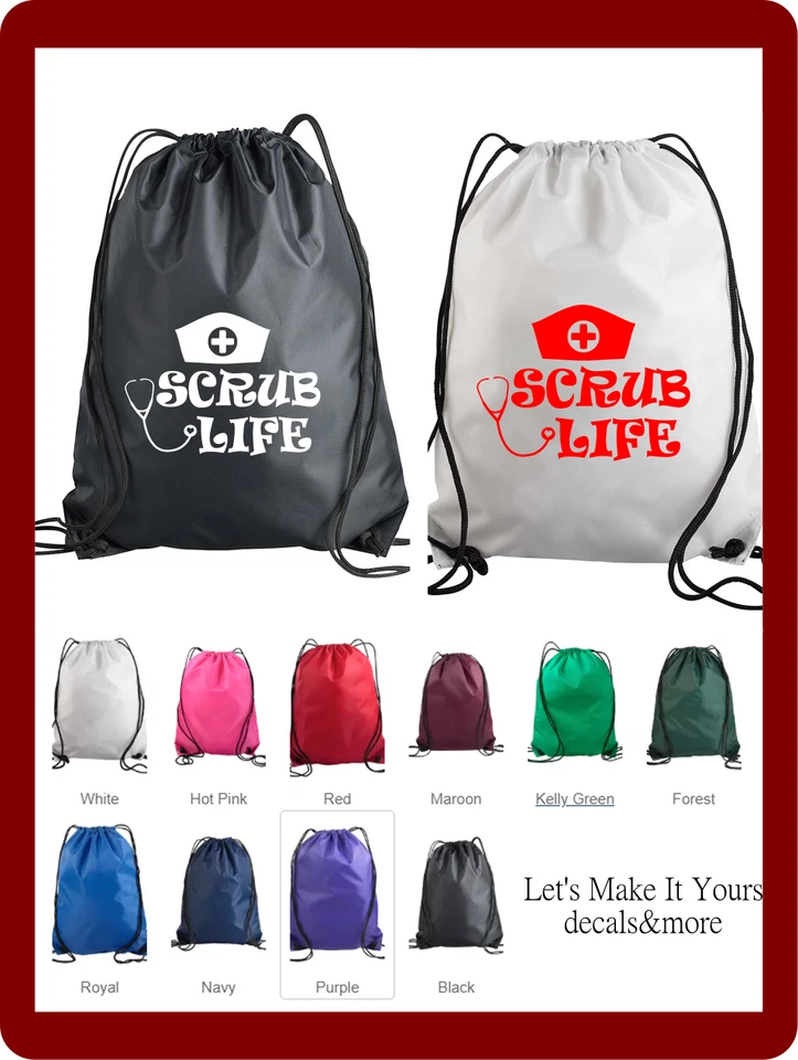 MOCHILA SCRUB LIFE ENFERMERA CNA NYLON CON CORDÓN SACO CINCH BOLSO ESCOLAR HECHO A MEDIDA Foto 1 de 1