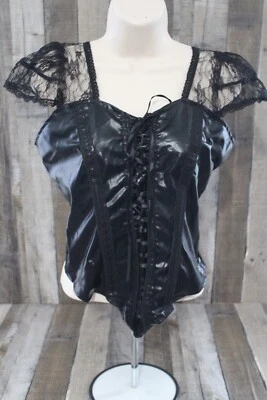 Bustier Women Small Faux Leather Sexy Lace Front Full Zip Back Cosplay Costume - Image 1 of 4