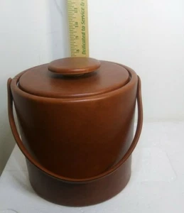 Vintage Brown Faux Leather 1950's Era Kraftware Ice Bucket - Picture 1 of 9
