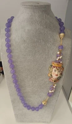 Collana artigianale pietra dura ceramica siciliana Caltagirone - Immagine 1 di 4