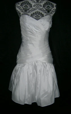 Alfred Angelo Perfect Wedding Dress 8 Short White Satin Ruched Strapless/Straps - Image 1 of 4