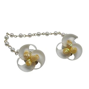 Vintage Shell Pearl Clip-On Sweater Guard Chain 1950s Retro Jewelry Accessory - Picture 1 of 4