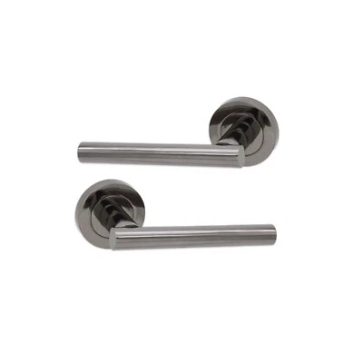 Door Handles Pair Straight T-Bar Lever Latch Rose Black Nickel Internal Pull Set - Image 1 of 4