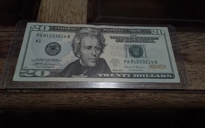 2017-A $20 Bill 6 Digit Radar Note Good Condition Hard To Find 3  Acending - Image 1 of 2