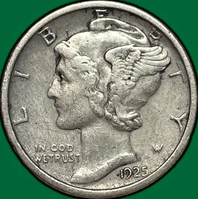 1925-D Mercury Dime Silver Extremely Fine XF Coin, Faint Cleaning #29907 - Image 1 of 3