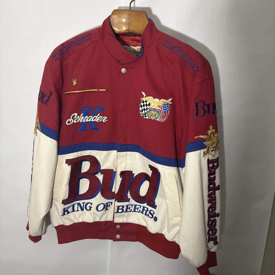 Chaqueta De Colección Budweiser Racing Ken Schrader NASCAR Para Hombre Talla L Jeff Hamilton Snap Foto 1 de 4