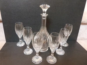 Rarität Vintage Baccarat MASSENA Kristall Karaffe & 6 Cordial Glas Set makellos  - Bild 1 von 22