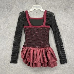 Burgundy Black Sequin Dance Cosplay Dress Youth Small Mesh Feather Skirt Co - Picture 1 of 17