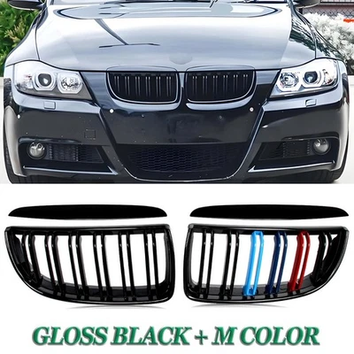 M-Color Gloss Black Front Kidney Grille For BMW 2005-08 E90 E91 323i 328i 335iC - Image 1 of 4