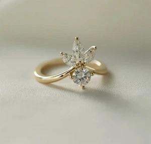 2 Ct Round Marquise Lab Created Diamond Wedding Band Ring 14K Yellow Gold Plated - Picture 1 of 5