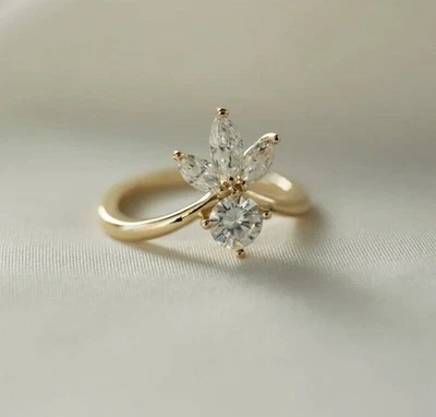 2 Ct Round Marquise Lab Created Diamond Wedding Band Ring 14K Yellow Gold Plated - Image 1 of 4