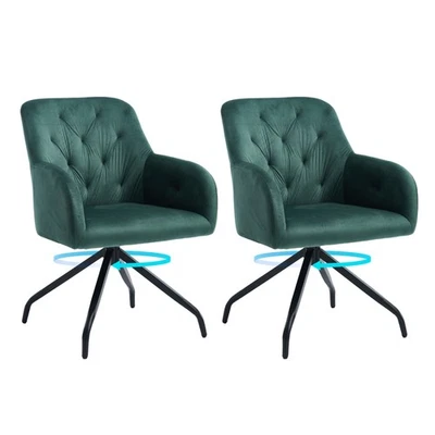 Esszimmerstuhl (2 St.), olivgrün, gepolstert, mit Metallbeinen, aus Samt, für Sc - Bild 1 von 4