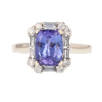 2.85ctw Cushion Tanzanite Solitaire w/Diamond Halo Ring 14k White Gold Size 5.75 - Image 1 of 4