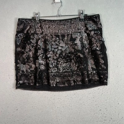 Hale Bob Black Sequin Embellished Mini Skirt Medium Nylon Blend Elegant - Image 1 of 4
