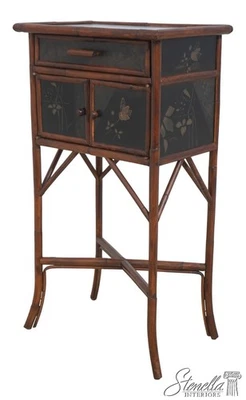 L70463: Bamboo Chinoiserie 2 Door Black Lacquer Stand - Image 1 of 4