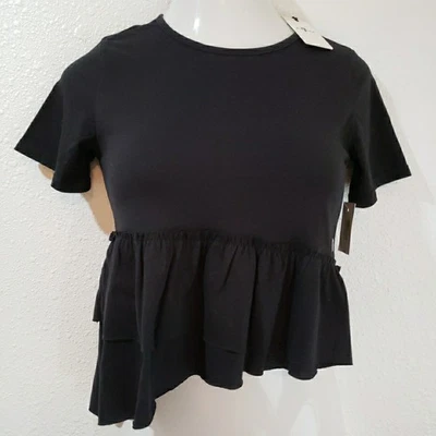 7 FOR ALL HUMANITY Nueva Camiseta Nueva Con Etiquetas Niñas Grande Volantes Alto Bajo Asimétrico Slub  Foto 1 de 4