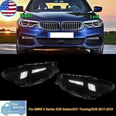Left+Right Front Headlight Lens Covers For BMW 5 Series G30 G31 G38 2017 2018 - Image 1 of 4