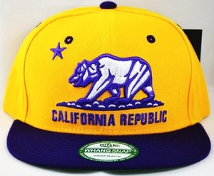 California Republic Snapback-Cali Bear-gelbe Kappe mit lila Krempe - Bild 1 von 1
