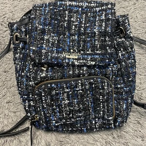 KATE SPADE Natalie Tweed Rucksack Handtasche Tasche Klappe Boucle Pailletten weiß schwarz blau - Bild 1 von 24