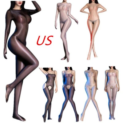 Body transparente brillante para mujer Mono de cuerpo completo Prendas para dormir Bodystocking Prendas para club nocturno Foto 1 de 3