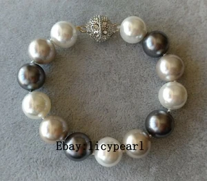 Nuevo 14mm blanco y gris pulsera de perlas de mejillón, cierre magnético - Imagen 1 de 4