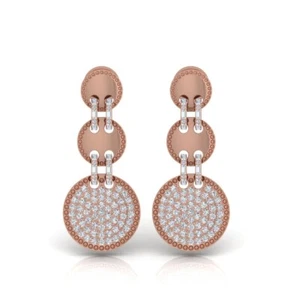 2.80 Ct Lab Grown CVD Pave Round Diamond Dangle Earrings Jewelry 18k Rose Gold - Picture 1 of 6