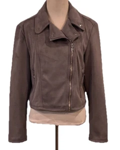 Women's Express solid gray faux suede moto jacket size L - Picture 1 of 12