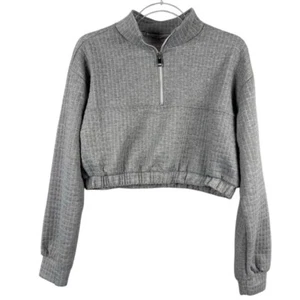 One Step Up Oversized Gray Half Zip Sweatshirt Women’s M Casual Waffle Pattern - Picture 1 of 11