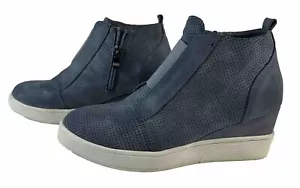 Womens 9 Light Blue Wedge Sneaker Booties Vegan Leather Journee Collection Clara - Picture 1 of 13