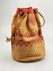 Vintage 60er Jahre marokkanische bemalte Kordelzug Handtasche Hobo Leder Handtasche - Bild 1 von 16