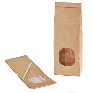 100 Blockbodenbeutel mit Fenster inkl Verschlussstreifen ca.50g  55x30x175 mm  - Bild 1 von 3