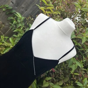 Vintage New Look 90s Y2K Black Velvet Rhinestone Embellishment Dress UK 14 - Picture 1 of 23