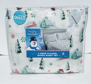 Frosty The Snowman Flannel Sheet Set 4 Piece Set Queen Size Christmas - Picture 1 of 8