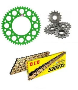 Kawasaki KDX200A2/A3 1984-1985 DID VXGB Chain & Renthal Green Sprocket Kit - Picture 1 of 6