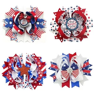NEW 4th of July Patriotic Girls 5-inch Hair Bow Clip - Picture 1 of 5