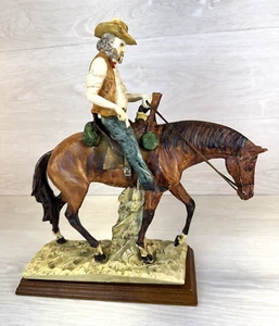 Vintage Cowboy On Horse With Rifle Old West Ceramic Figurine 14"  Wood Base - Picture 1 of 18