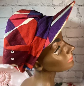 Skyr By Scandia Trading Vintage Hat Red Purple Cream Mod 70s Style Funky Plaid - Picture 1 of 16