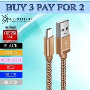 Long Micro USB Cable Braided Charger Lead For Phone Tablet 1m 2m 3m - Picture 1 of 15