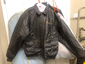 Vintage Snap On Tools Leather Brown Bomber Jacket XL - Picture 1 of 11