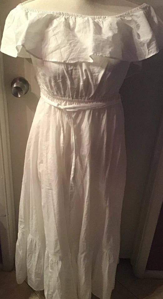 Grace Elements Ruffle Off-Shoulder Belted  White Lining Long  Dress Size L  - Imagem 1 de 4