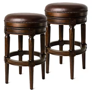 Maven Lane Kitchen Swivel Bar Stool, Dark Walnut, Bar Height, Set of 2(Open Box) - Picture 1 of 6