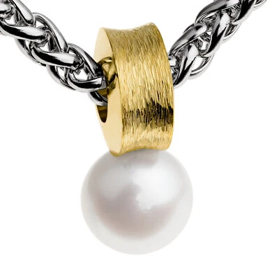 Ernstes Design Anhänger AN424 Edelstahl Perle vergoldet Gelbgold Zuchtperle Perl - Bild 1 von 3