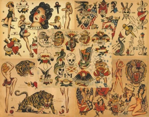 Sailor Jerry traditionelles Vintage-Stil Tattoo Flash 5 Blatt 11x14" Old School X - Bild 1 von 1